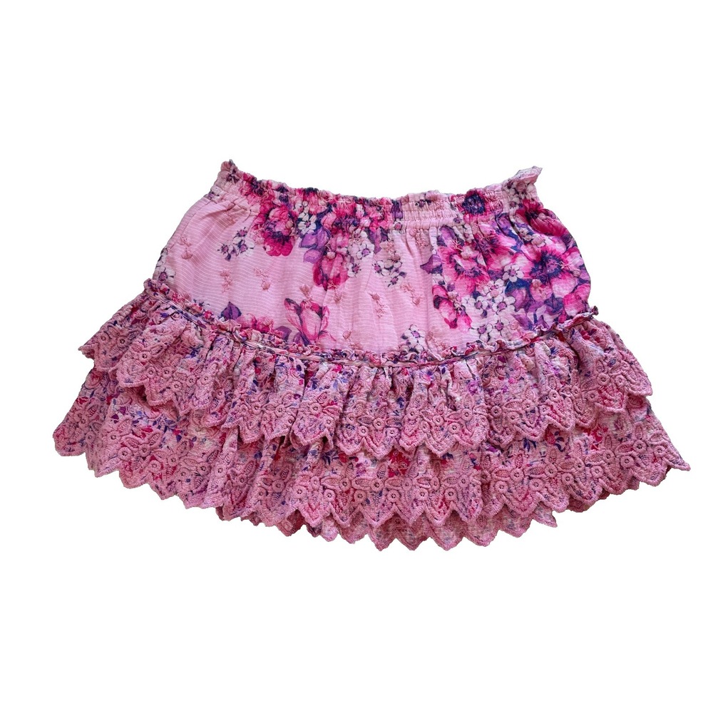 Loveshackfancy Cairo SkirtGarden Glow Pink Large Floral Mini Tiered Ruffled - Picture 6 of 11
